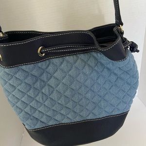 Talbots Leather Denim Quilted Bucket Cross Body Shoulder Bag Purse